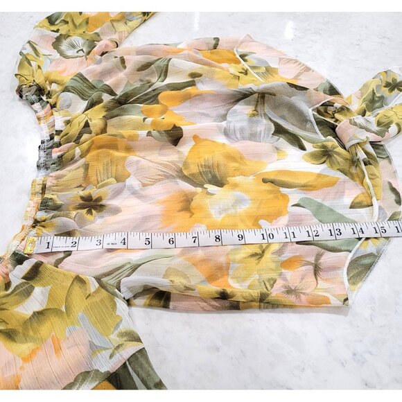 Shein Floral Off-Shoulder Tie-Front Cropped Sheer Top with Bell Sleeves Size M - Picture 9 of 9